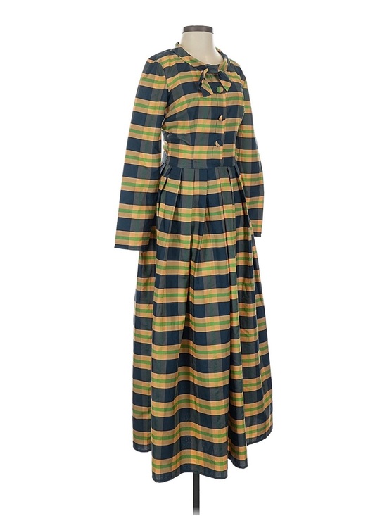 Dresses & Skirts - Vintage-Inspired Green and Yellow Plaid Long Sleeve Maxi Dress